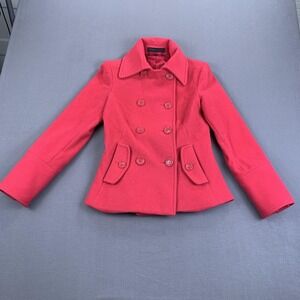 Express Design Studio Coat Womens Small Red Cashmere Blend Peacoat Wool Buttons